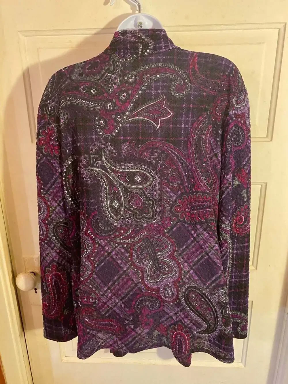 Choices Purple Paisley Print Open Front Textured Cardigan